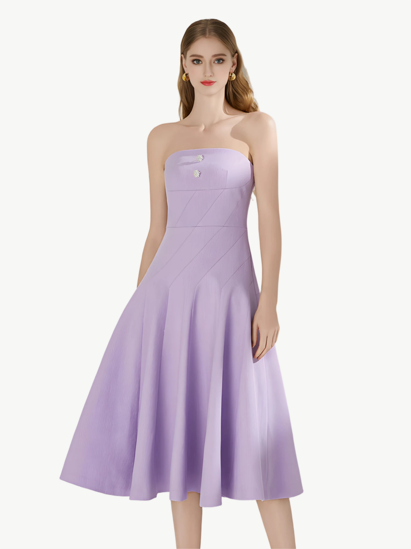 YUREINE Eleganz Trägerloses plissiertes A-Linien-Kleid