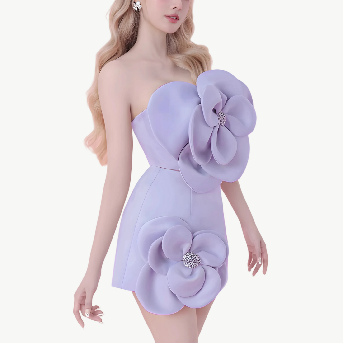YUREINE Eleganz Lavendelfarbenes geblümtes Statement-Minikleid