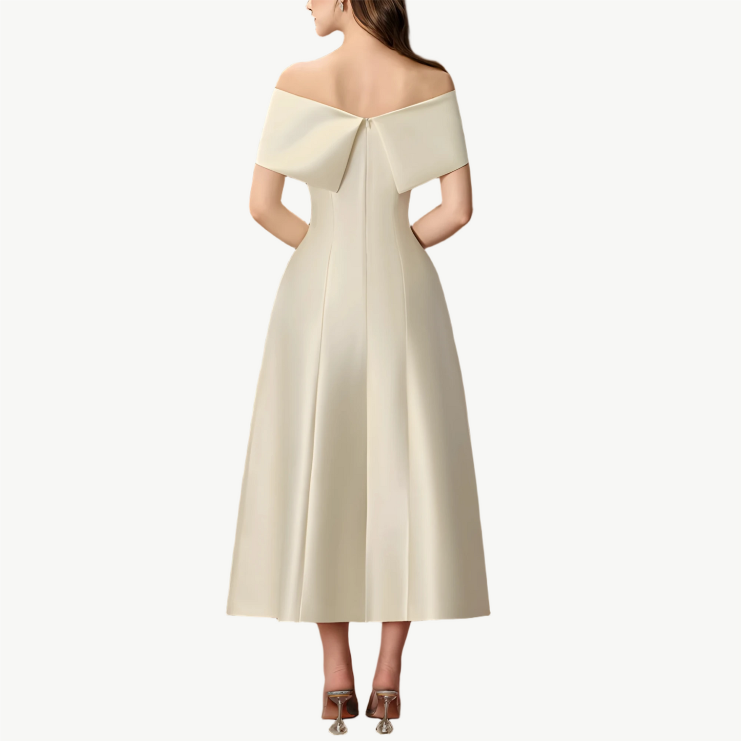 YUREINE Elegance Off-Shoulder Pleated Satin Gown