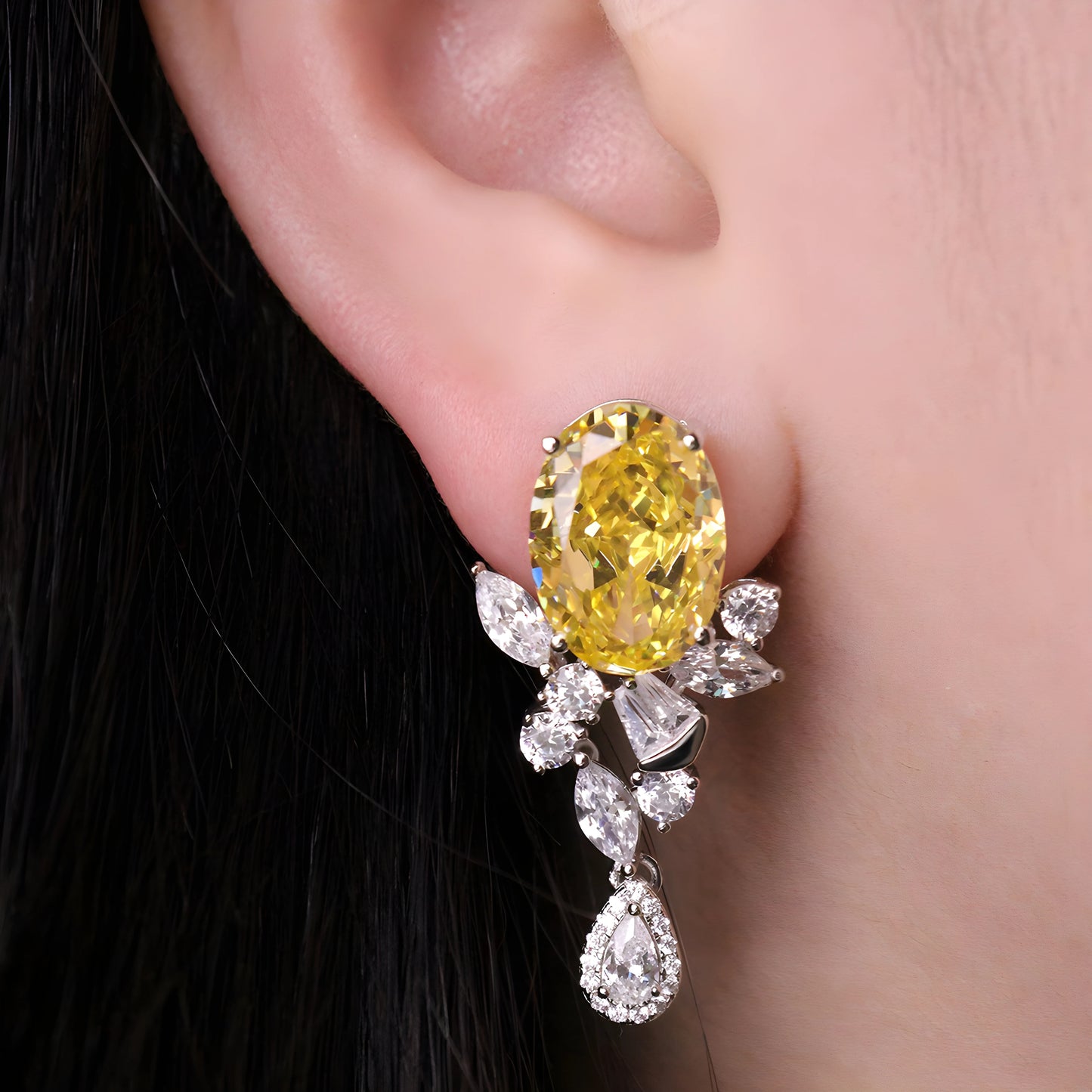 YUREINE Éclat Yellow Zirconia Floral Drop Earrings
