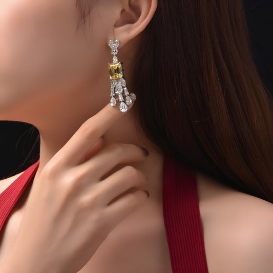 YUREINE Éclat Yellow HC Sim Diamond Cascading Drop Earrings