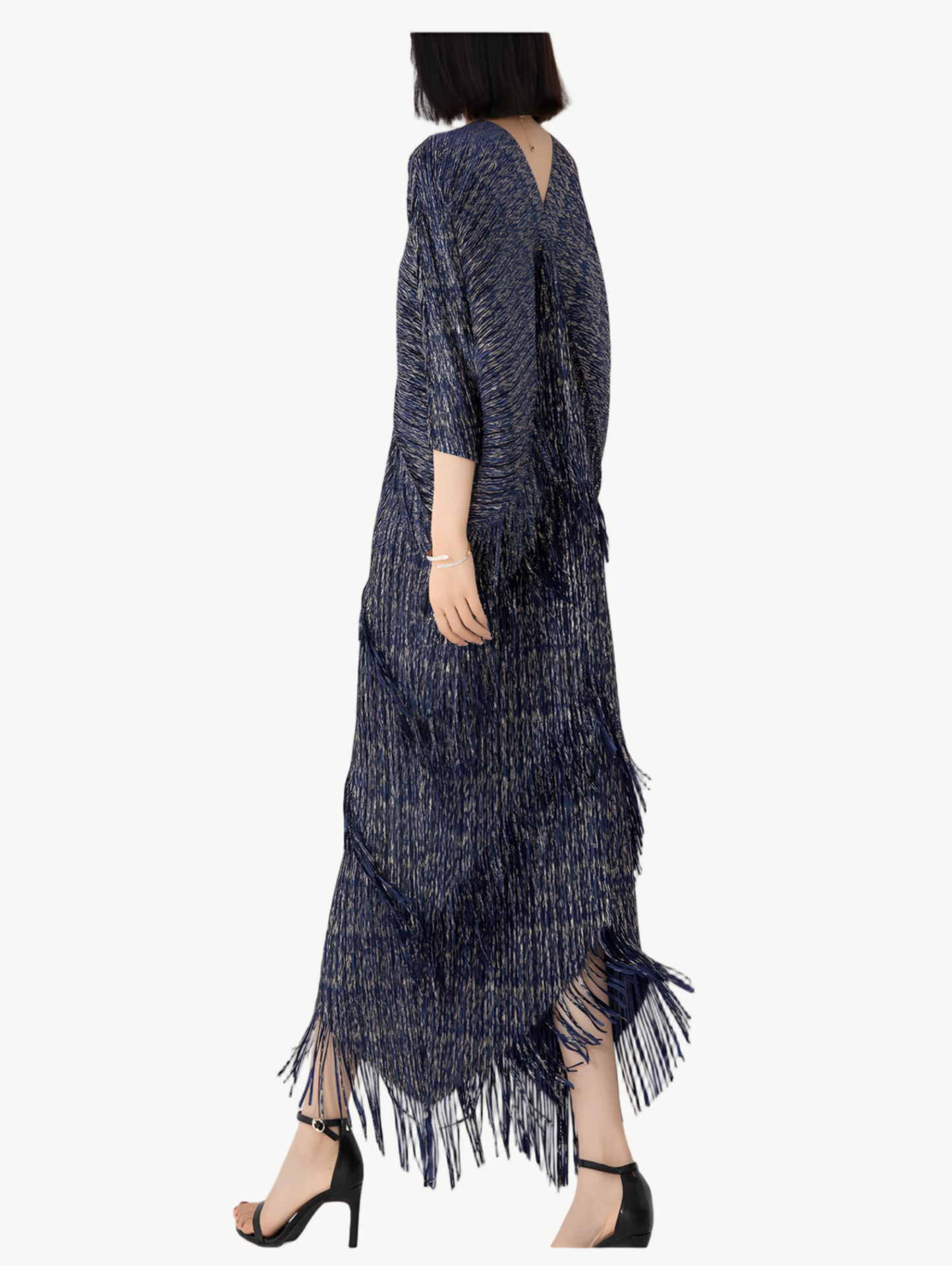 YUREINE Versa Fringe Pleated Midi Dress