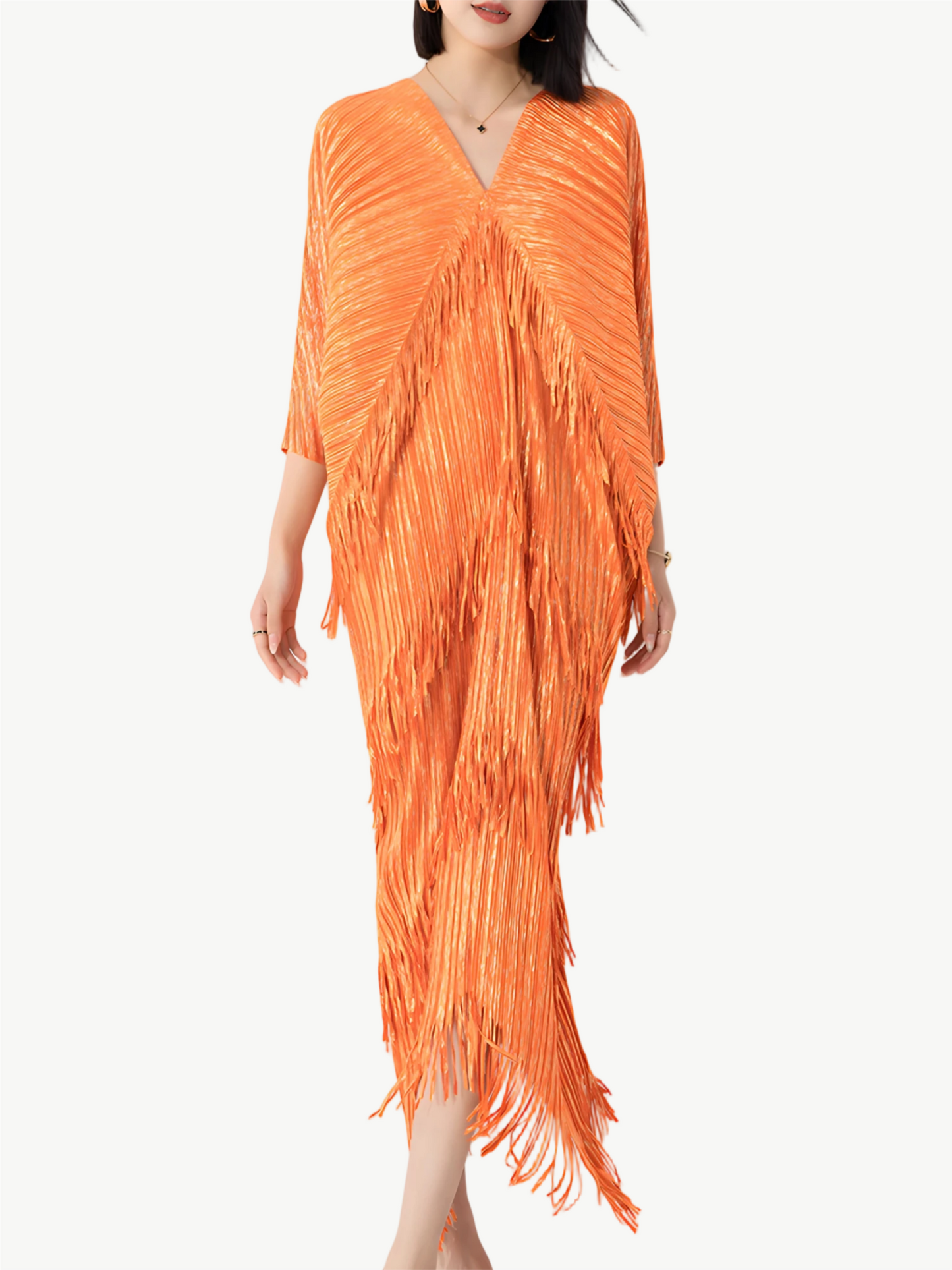 YUREINE Versa Fringe Pleated Midi Dress