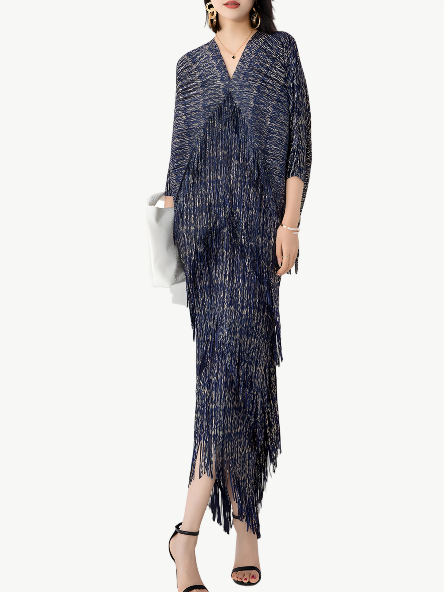 YUREINE Versa Fringe Pleated Midi Dress