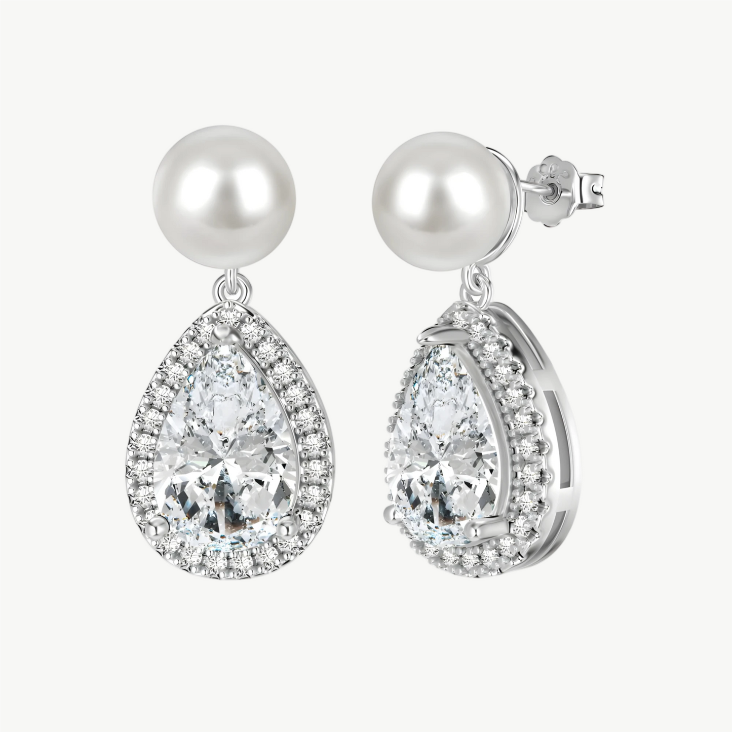 YUREINE Éclat Pearl and Teardrop Zirconia Earrings