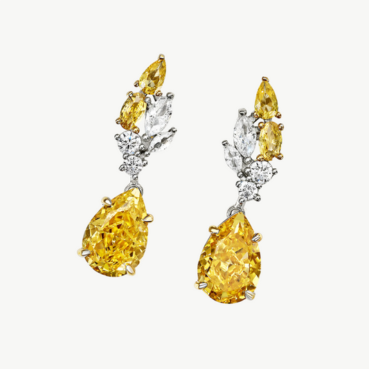 YUREINE Éclat Yellow Zirconia Floral Drop Earrings