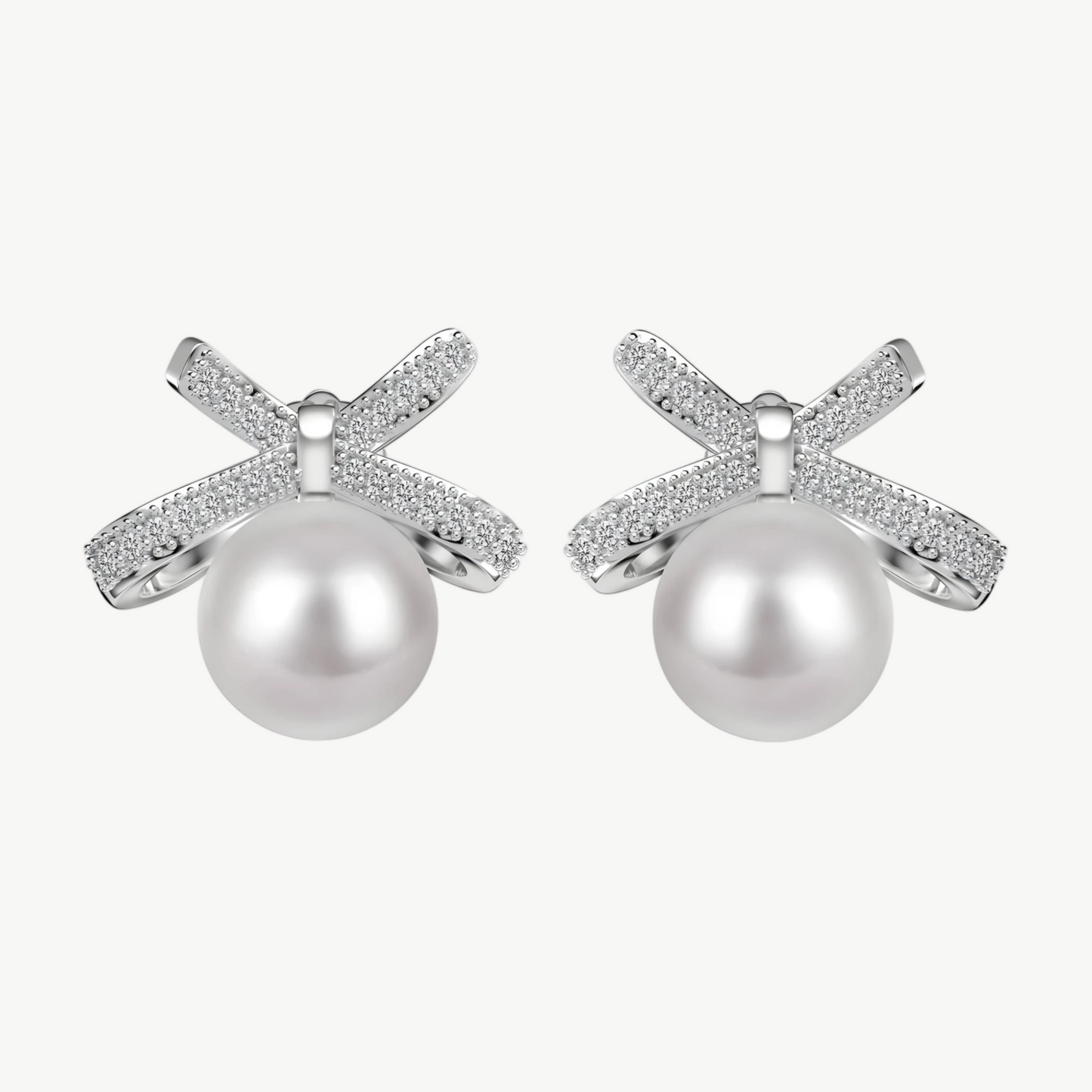 YUREINE Éclat Pearl and Zirconia Bow Drop Earrings