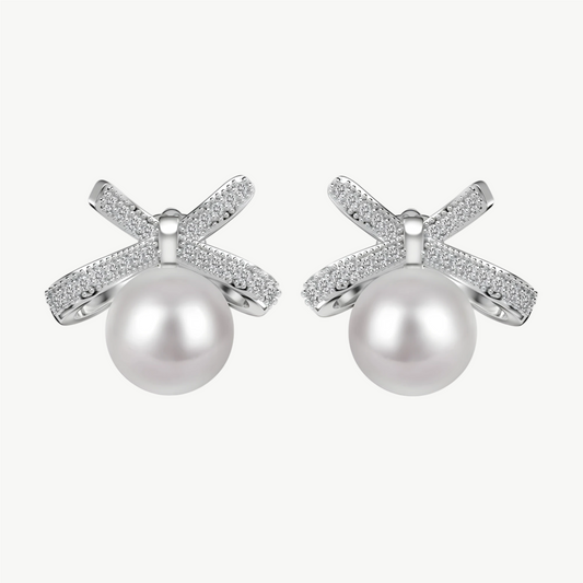 YUREINE Éclat Pearl and Zirconia Bow Drop Earrings