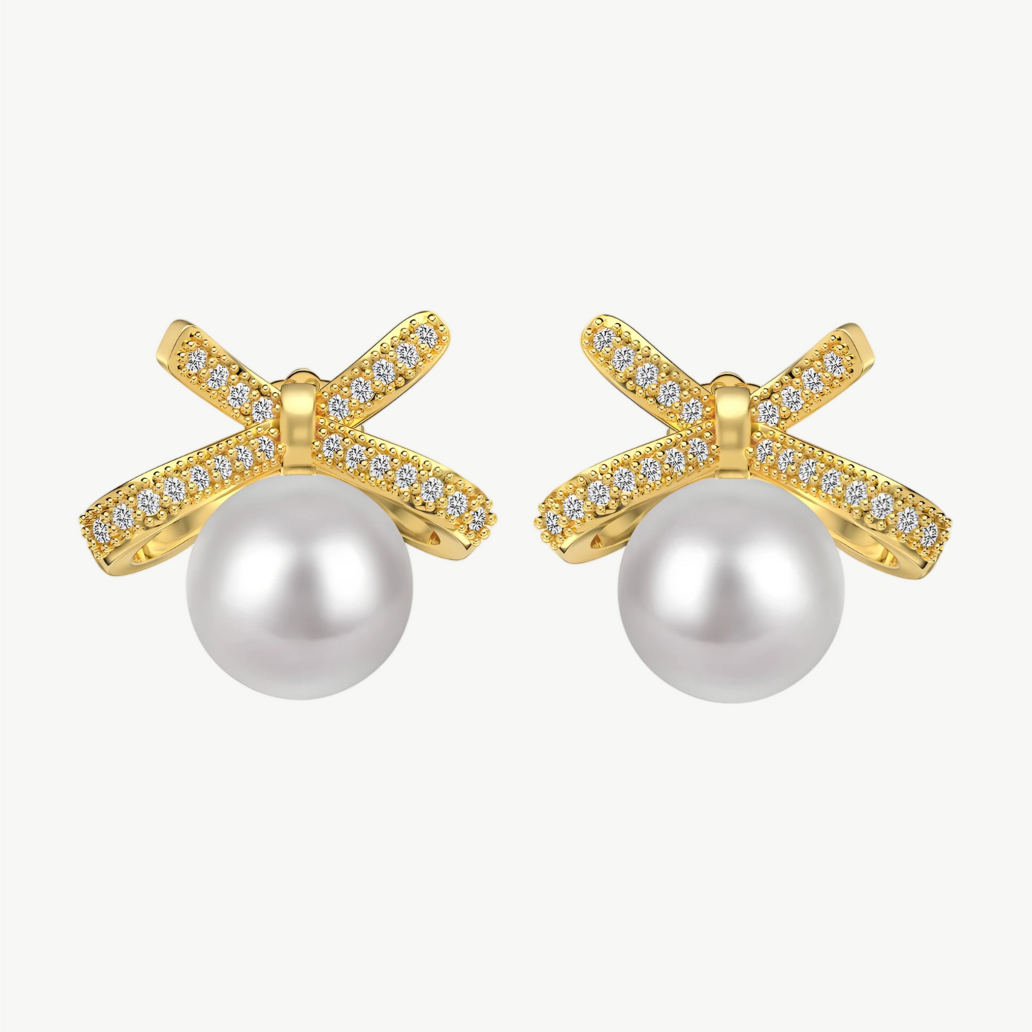 YUREINE Éclat Pearl and Zirconia Bow Drop Earrings