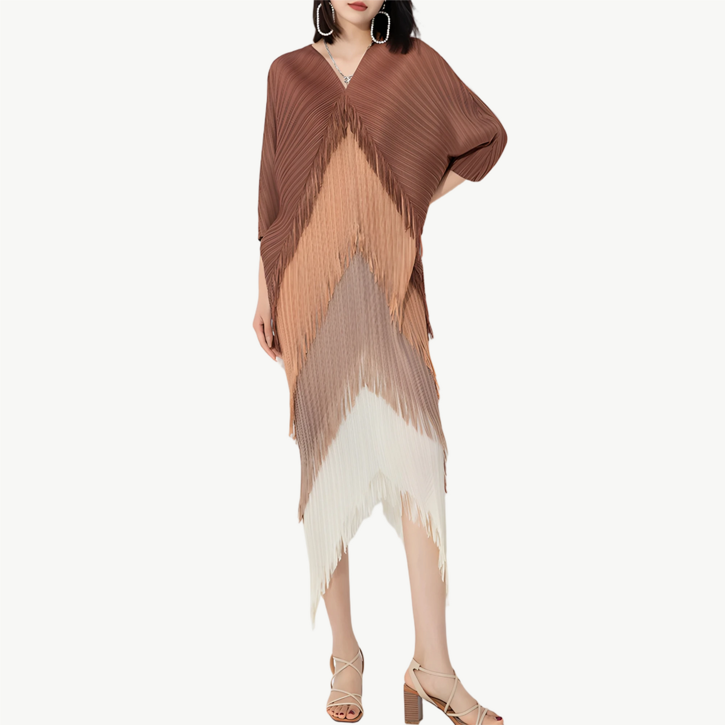 YUREINE Versa Pleated Gradient Fringe Dress