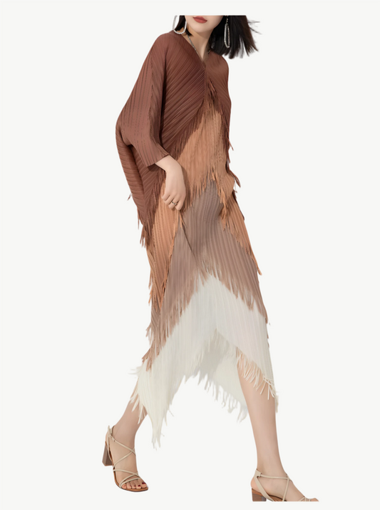 Versa plissiertes Kleid mit Fransen im Farbverlauf