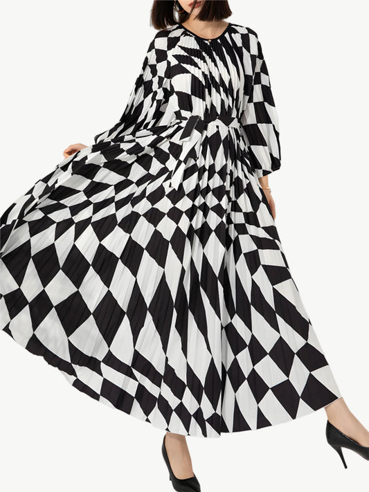YUREINE Versa Motion Maxi – Geometric Pleated Statement Dress