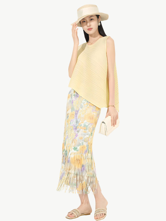 YUREINE Versa Pleated Yellow and Floral Two-Piece Set
