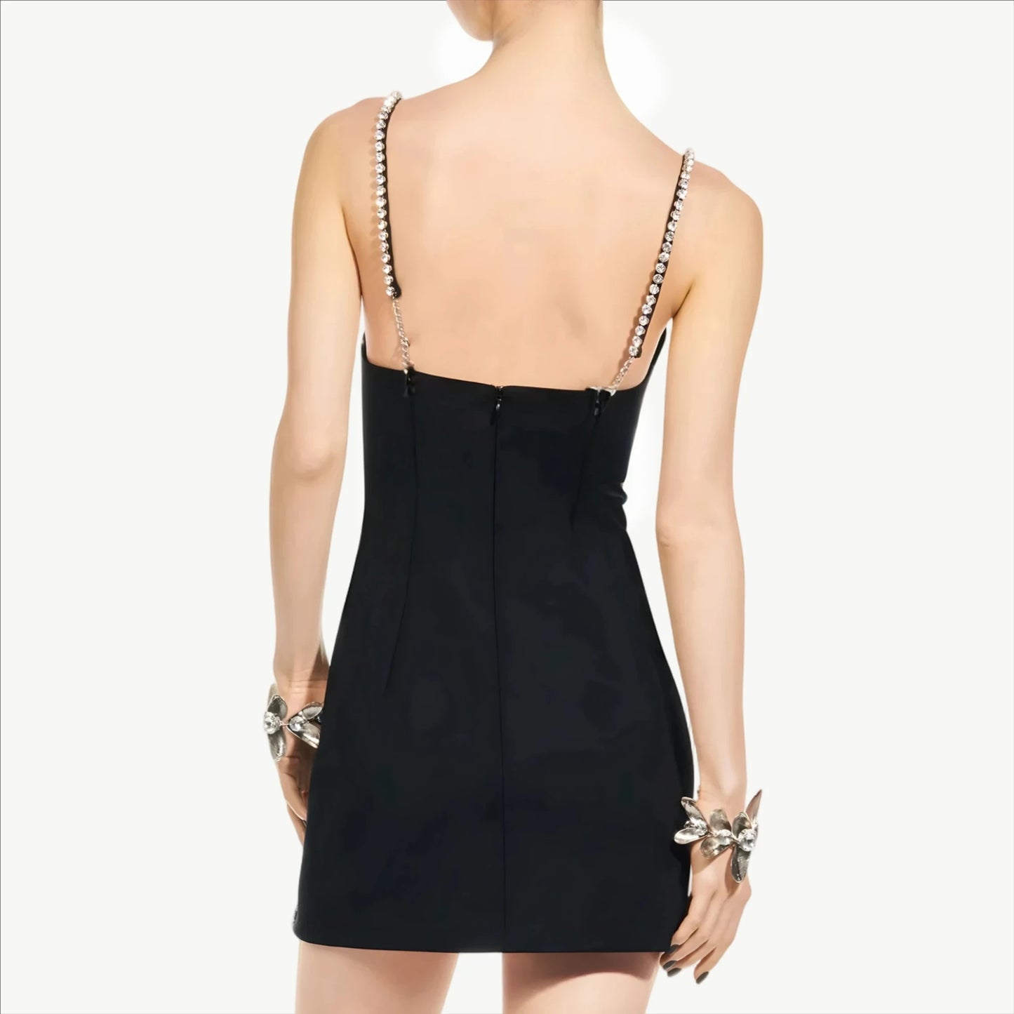 YUREINE Elegance Embellished Black Mini Dress