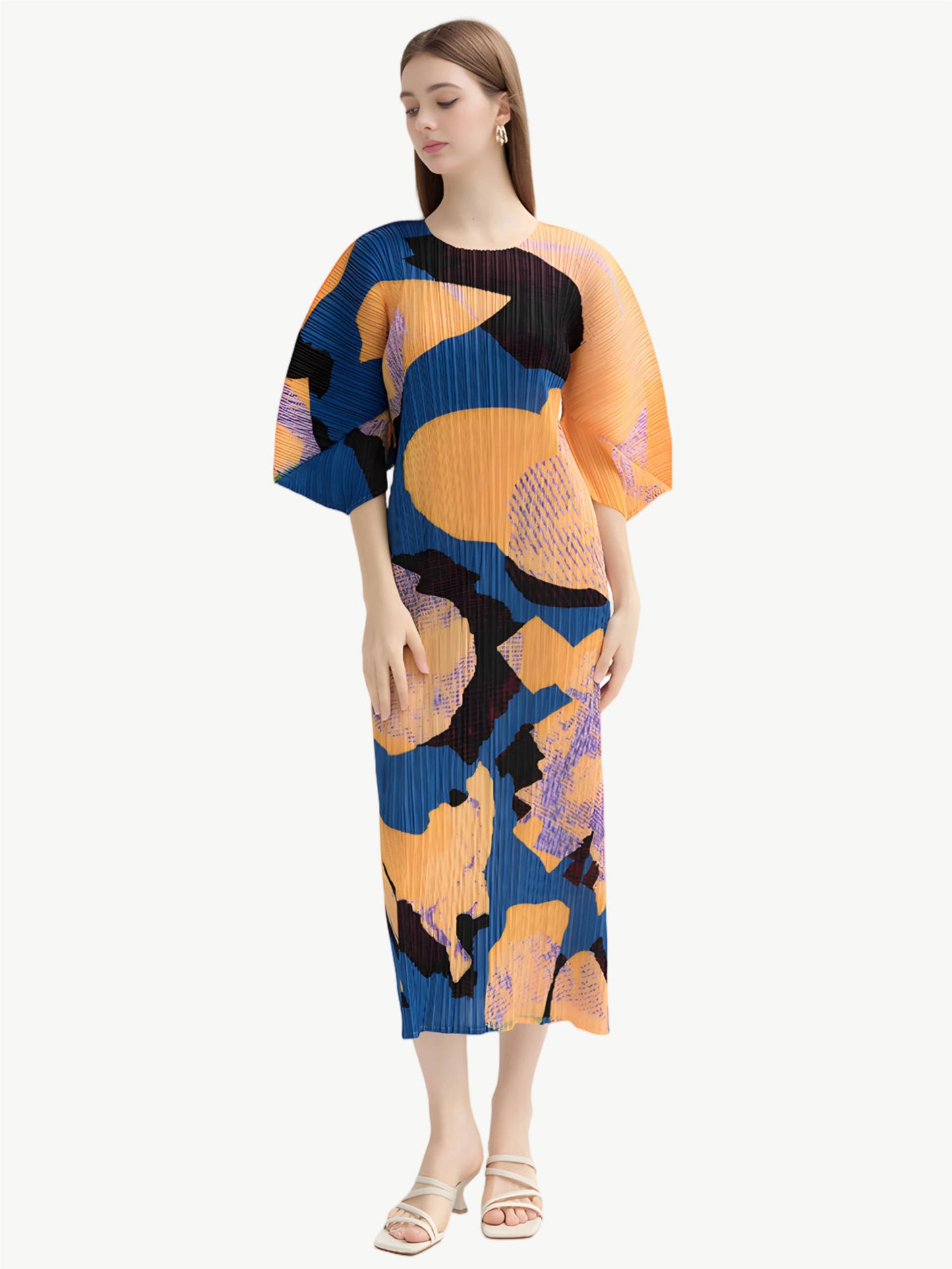 YUREINE Versa Pleated Abstract Midi Dress