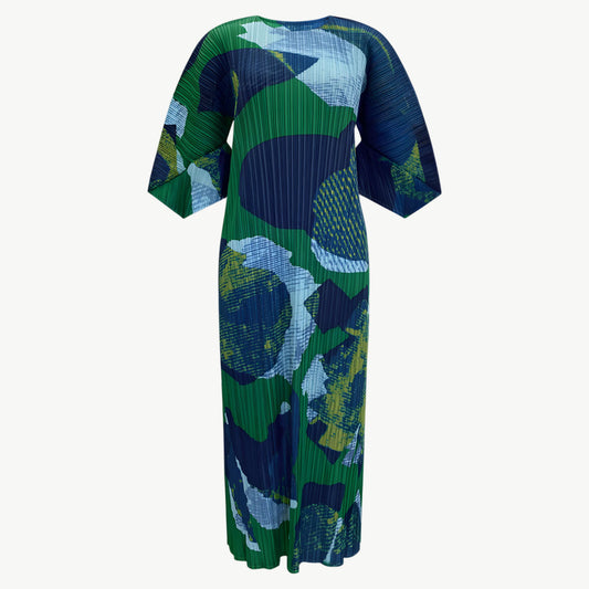YUREINE Versa Pleated Abstract Midi Dress
