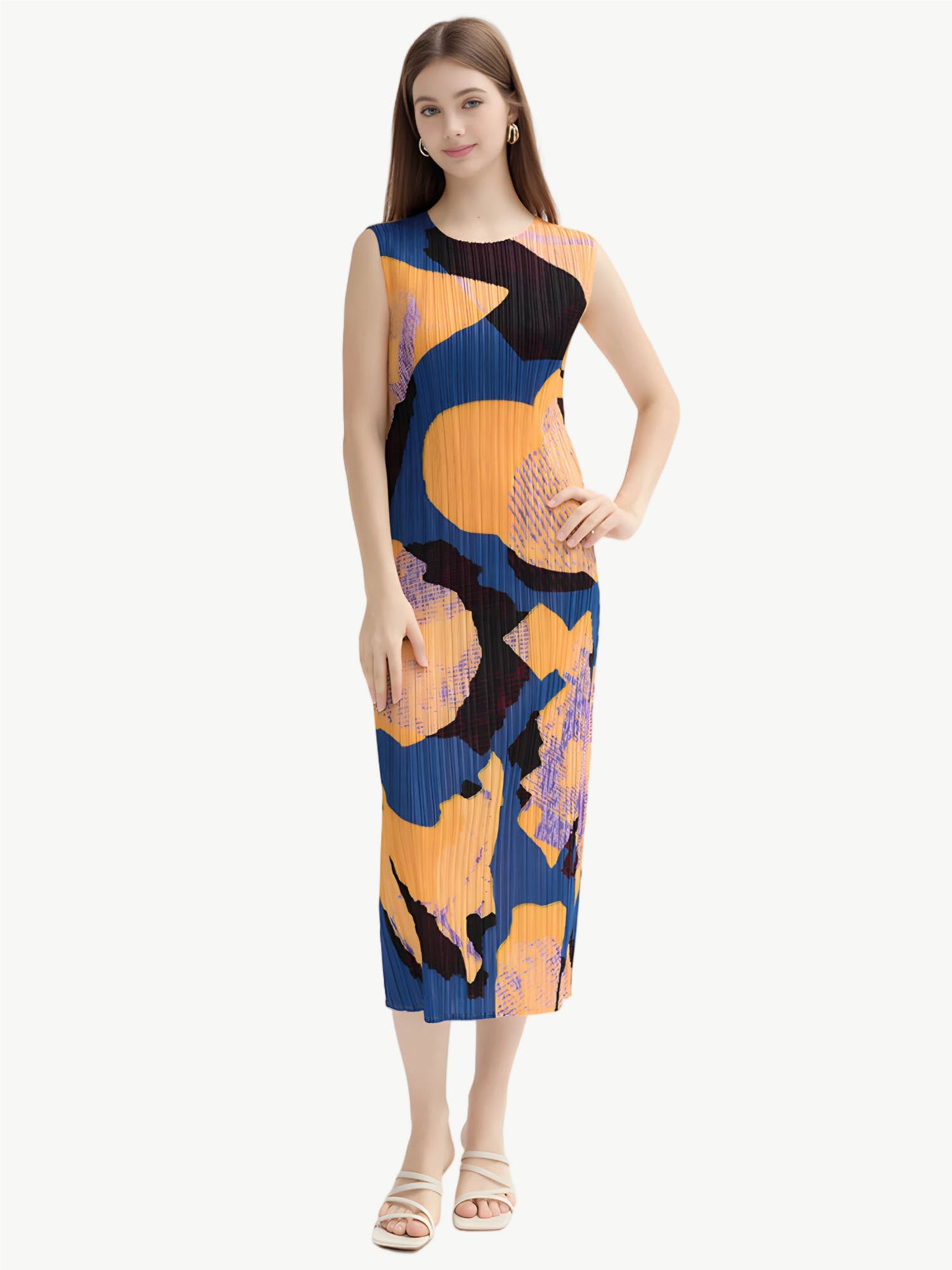 YUREINE Versa Sleeveless Abstract Midi Dress