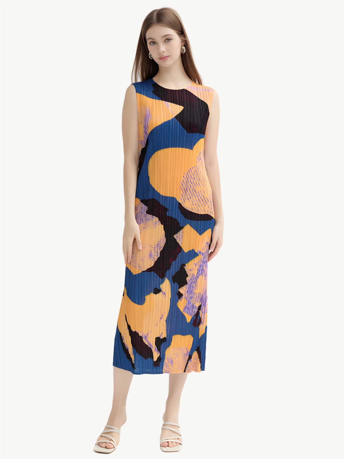 YUREINE Versa Sleeveless Abstract Midi Dress