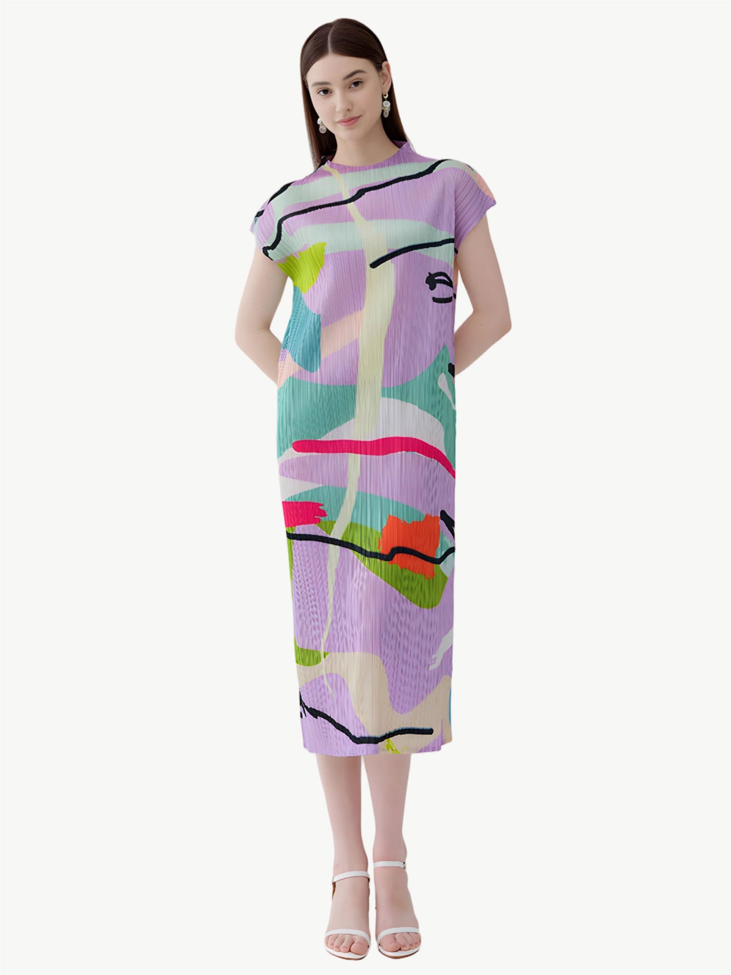 YUREINE Versa Abstract Pleated Midi Dress