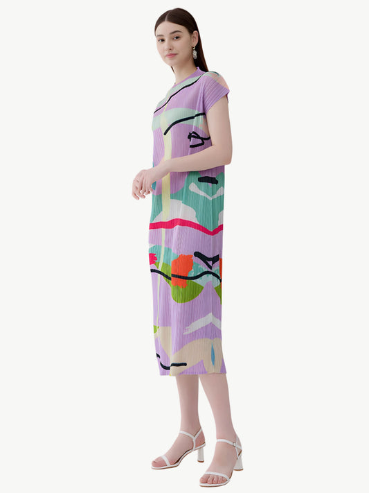 YUREINE Versa Abstract Pleated Midi Dress