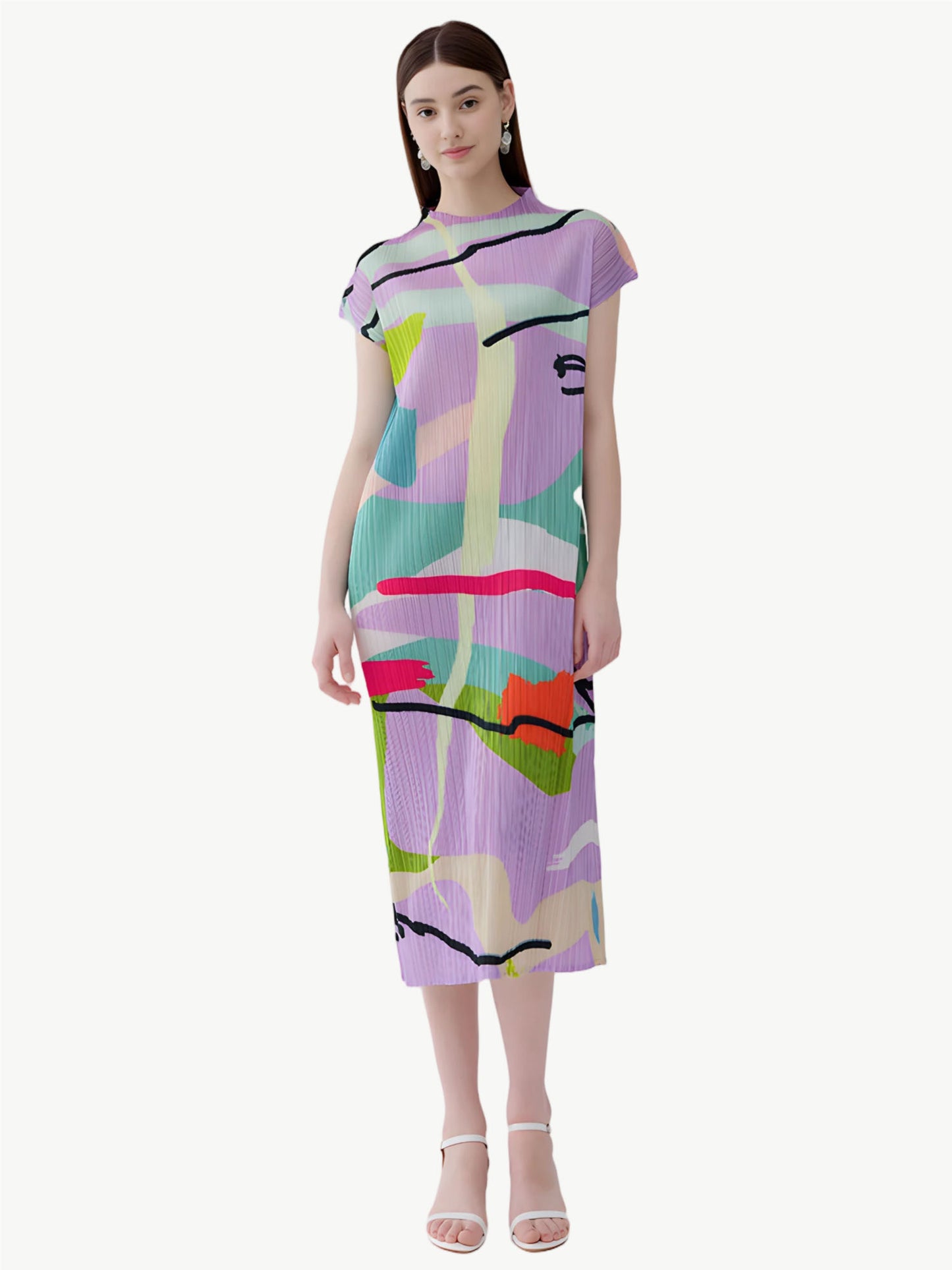 YUREINE Versa Abstract Pleated Midi Dress