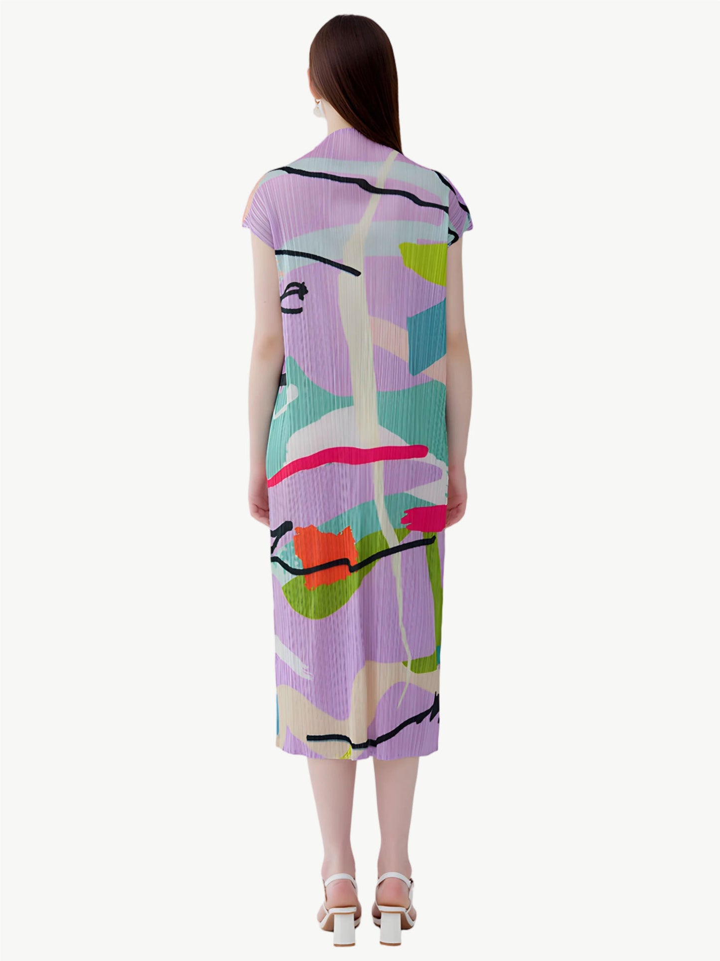 YUREINE Versa Abstract Pleated Midi Dress
