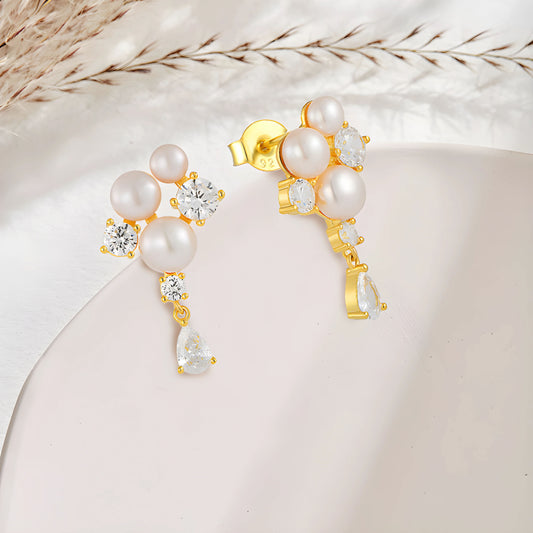 YUREINE Éclat Dazzling Freshwater Pearl and Zircon Drop Earrings
