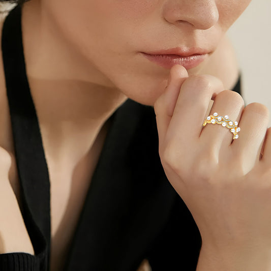 YUREINE Éclat Freshwater Pearl and Cubic Zirconia Woven Ring