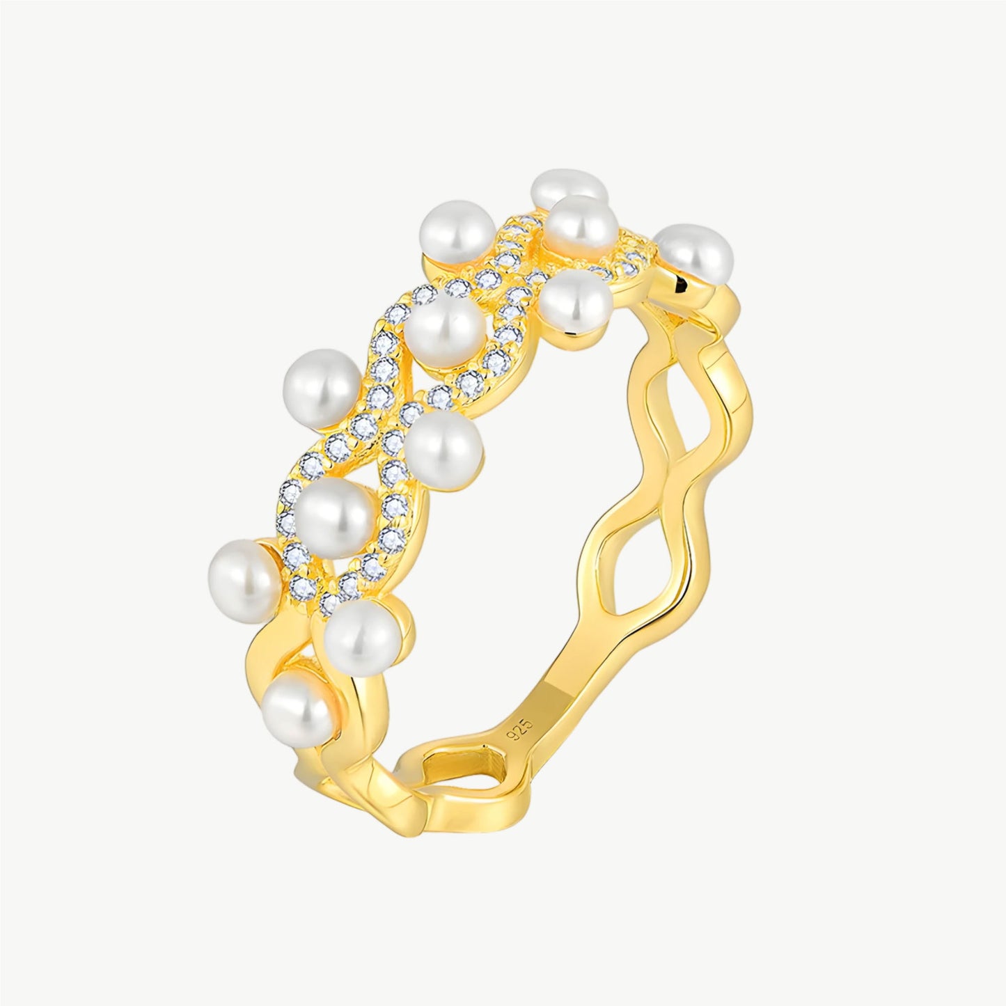 YUREINE Éclat Freshwater Pearl and Cubic Zirconia Woven Ring