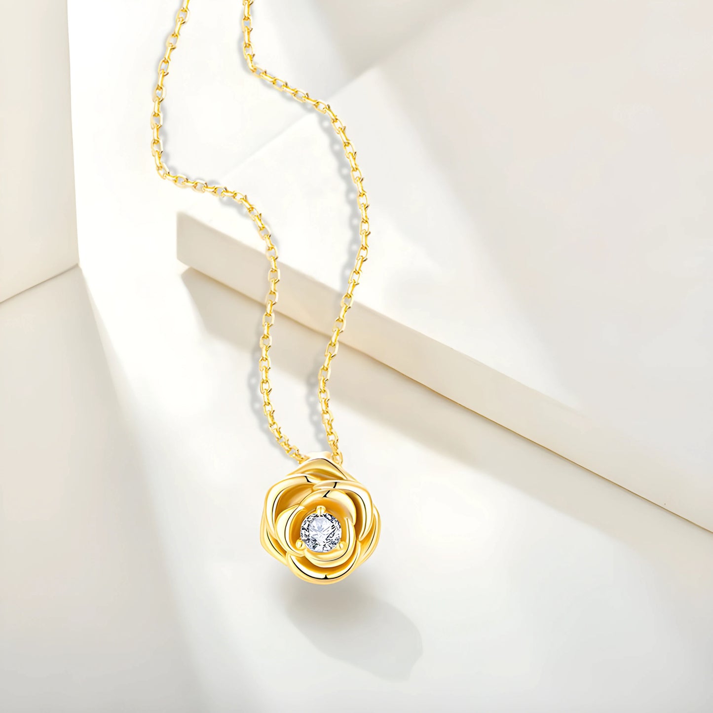 YUREINE Éclat Rose-Inspired Cubic Zirconia Necklace