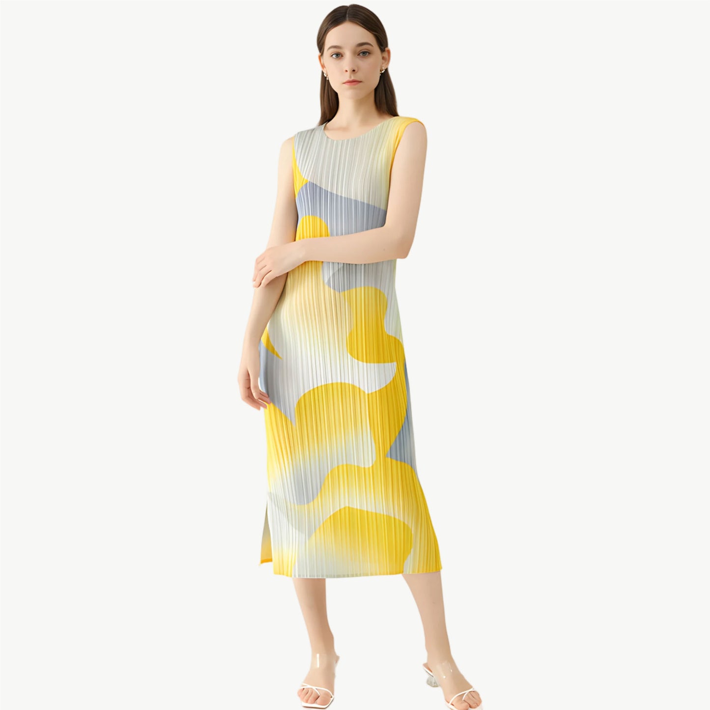 YUREINE Versa Abstract Pleated Midi Dress