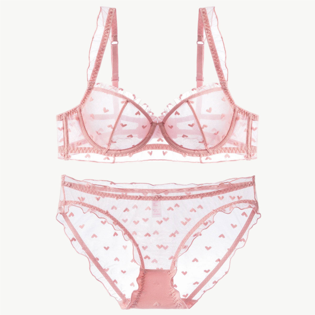 YUREINE Delicate Heart-Patterned Underwire Lingerie Set