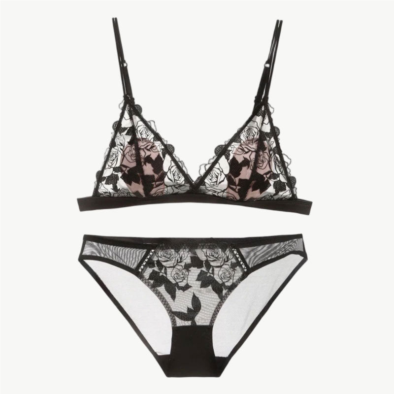 YUREINE Embroidered Soft Lace Lingerie Set