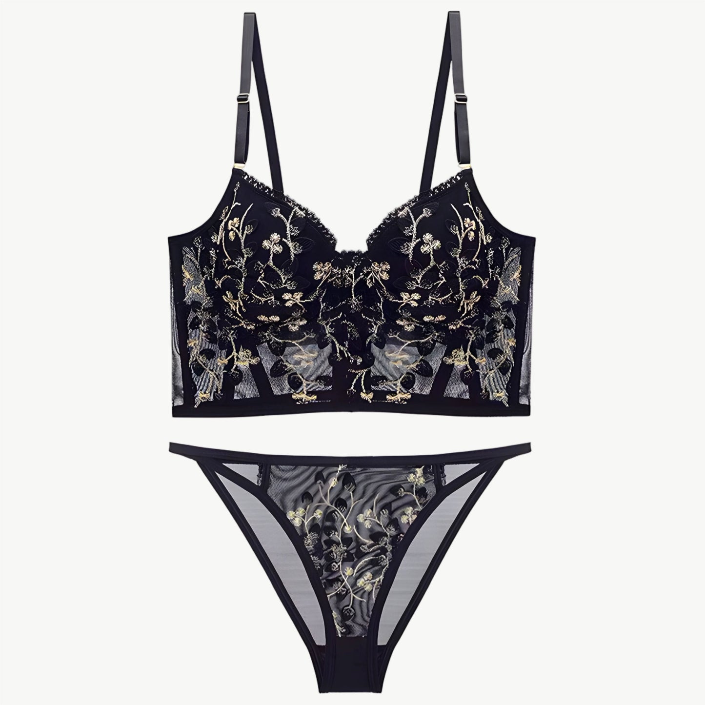 YUREINE Floral Embroidered Sheer Lingerie Set