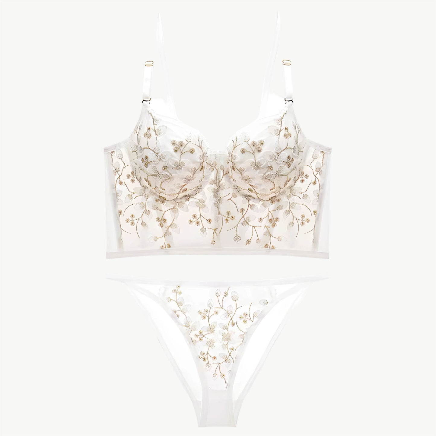 YUREINE Floral Embroidered Sheer Lingerie Set