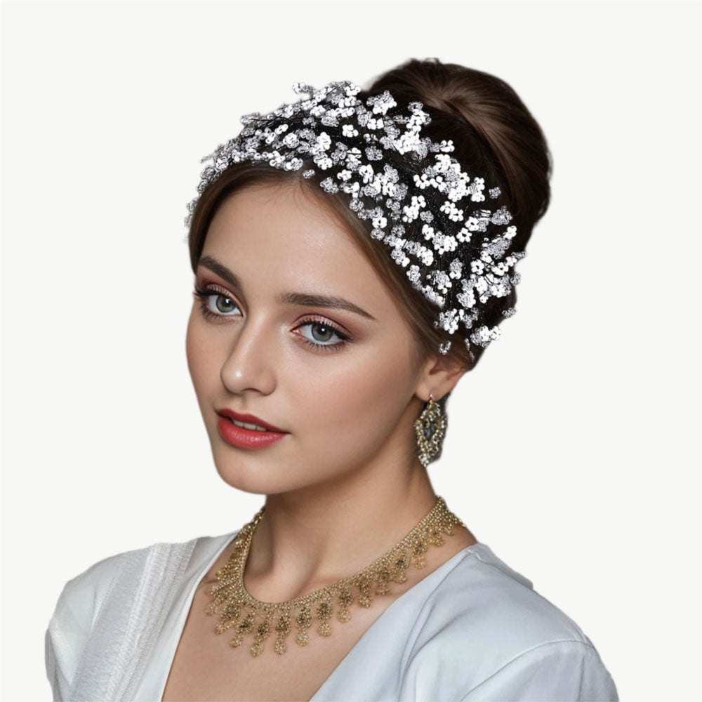 Floral Sequin Embroidered Headband