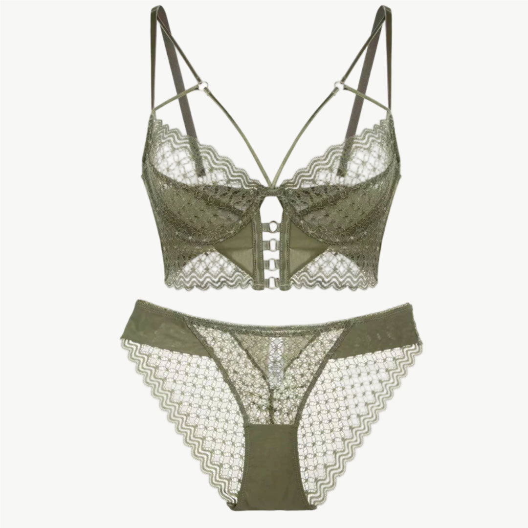 YUREINE Geometric Lace Longline Lingerie Set