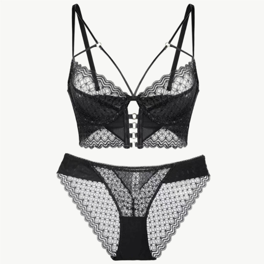 YUREINE Geometric Lace Longline Lingerie Set