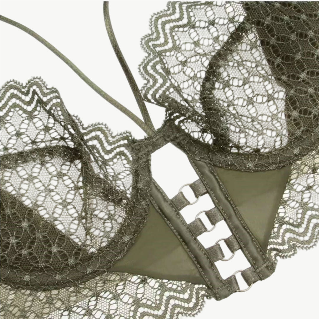 YUREINE Geometric Lace Longline Lingerie Set