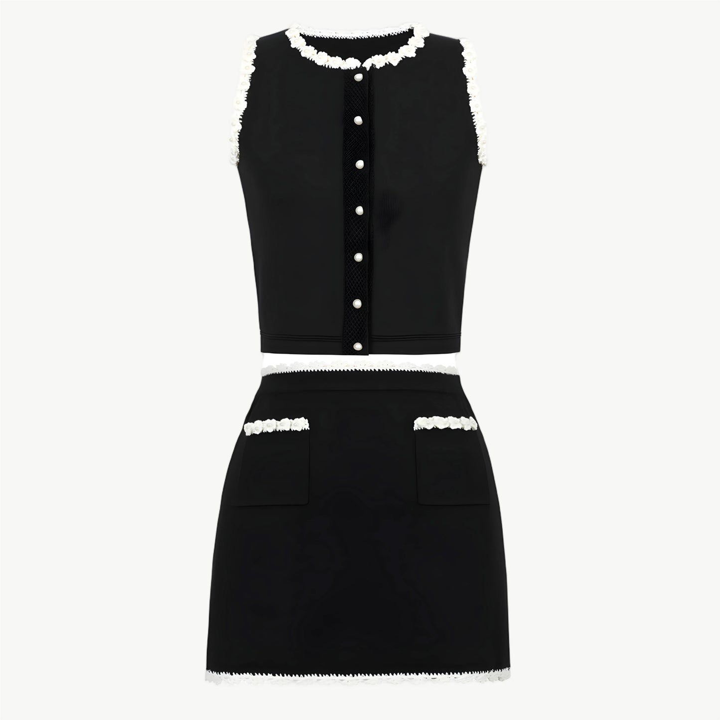 Maillé Cropped Knit Vest & Skirt Set