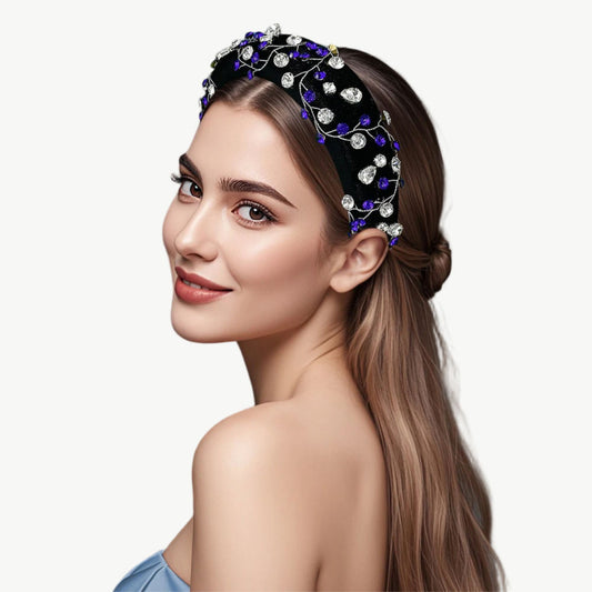 Midnight Gemstone Embroidered Headband