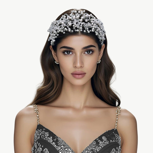 Pearl Blossom Embroidered Headband