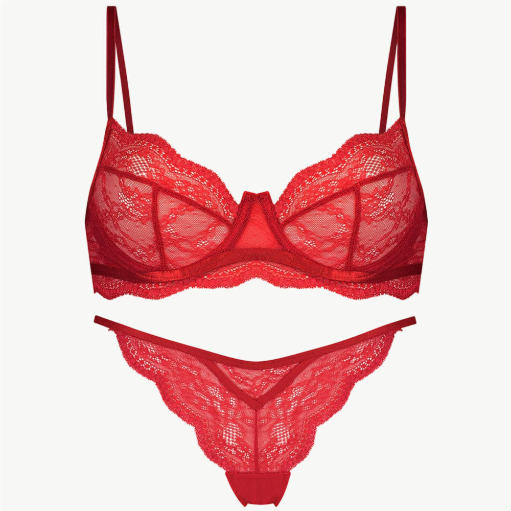 YUREINE Rotes Lingerie-Set mit Wellenförmiger Spitze