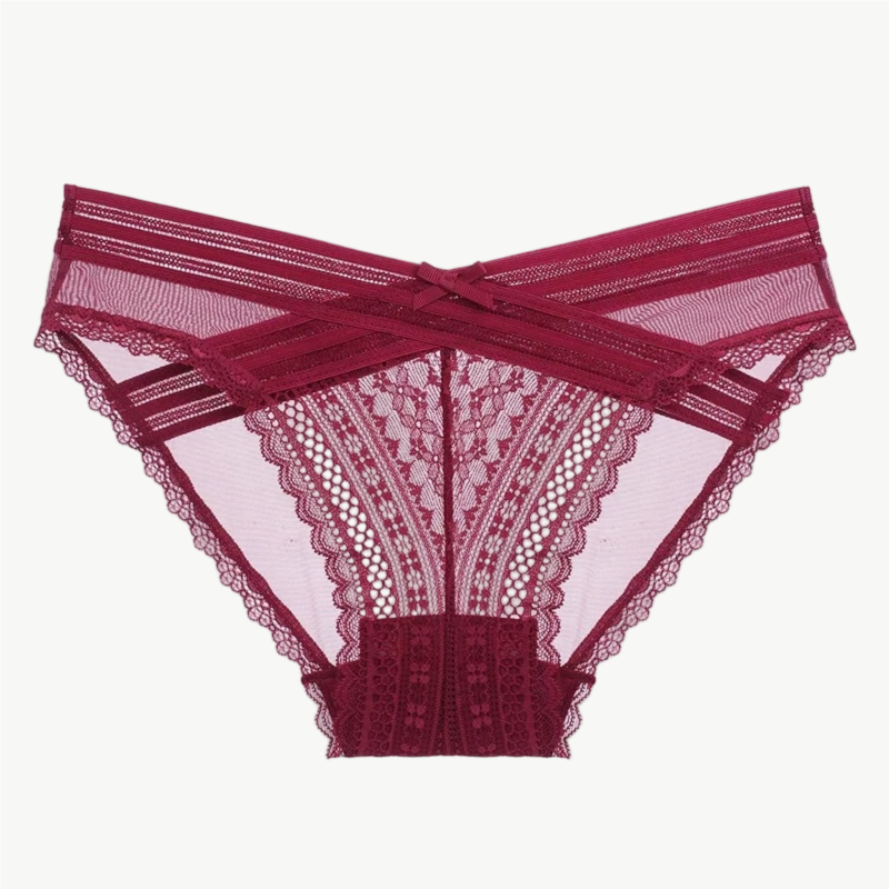 YUREINE Delicate Lace Mesh Panty Trio (Black-Red-White)