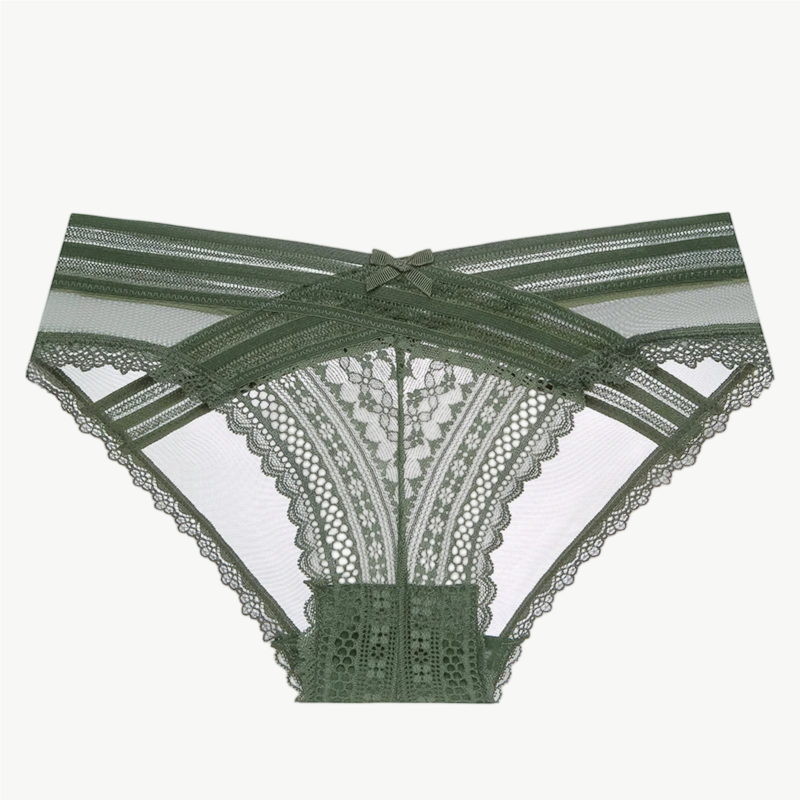 YUREINE Delicate Lace Mesh Panty Trio (Pink-Cream-Green)
