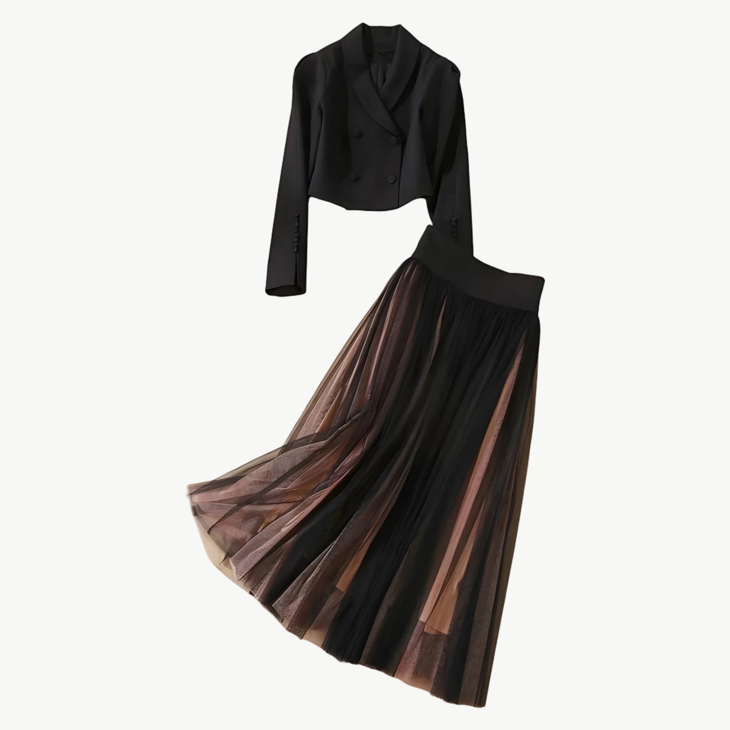 YUREINE Elegantes Schwarzes Zweiteiliges Set