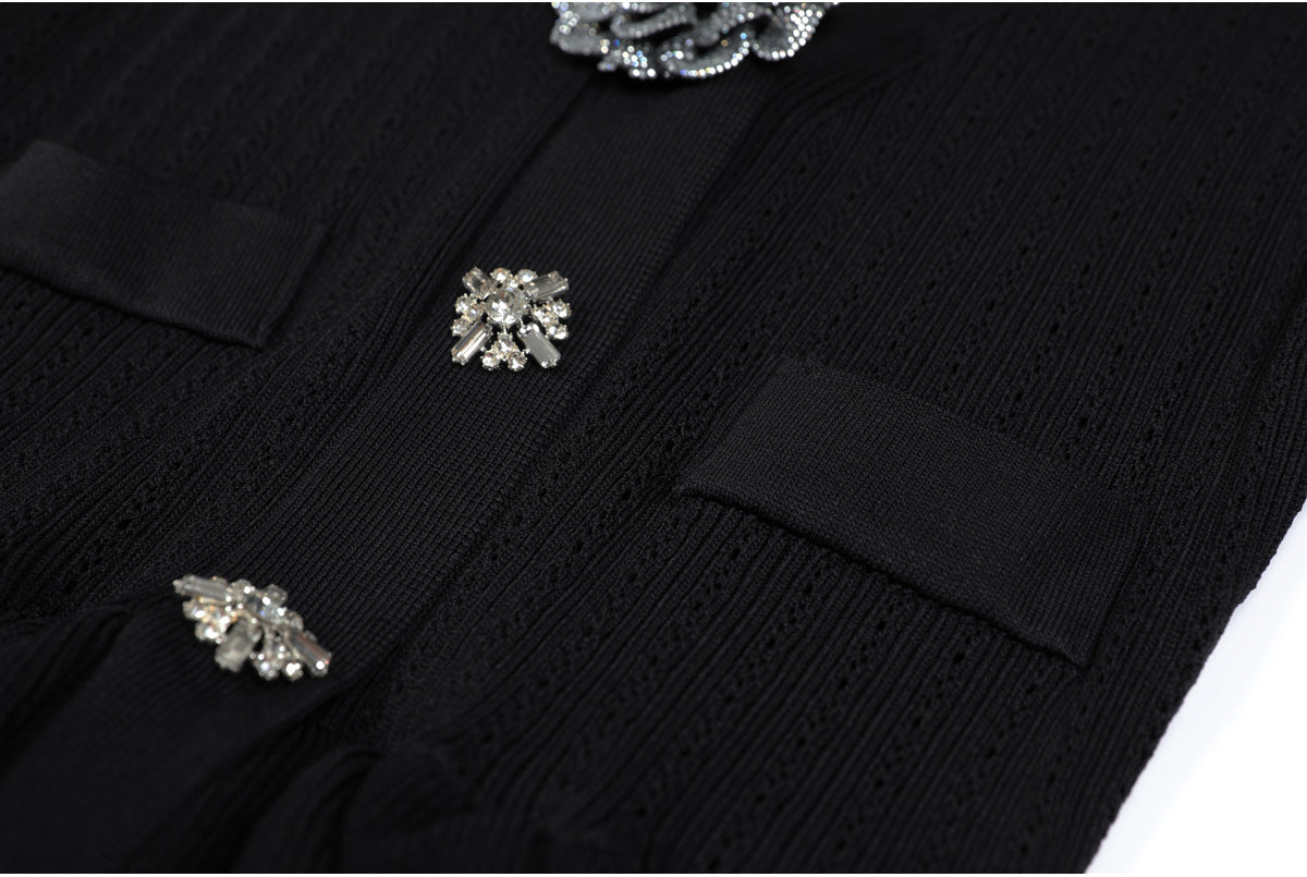 YUREINE Maillé Black Knit Peplum Dress