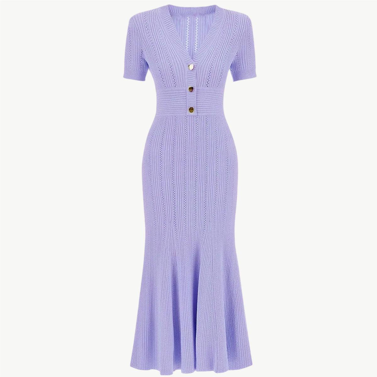 YUREINE Maillé Flared Knit Midi Dress in Lilac