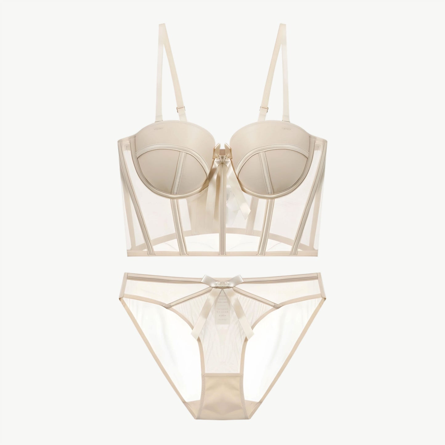 YUREINE Structured Mesh Corset Lingerie Set