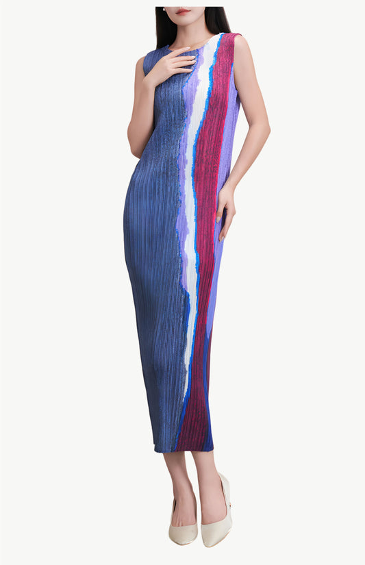 YUREINE Versa Pleated Abstract Midi Dress